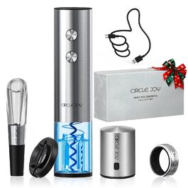 Електричний відкривачка вин CIRCLE JOY 6-в-1 з зарядною станцією, комплект з нержавіючої сталі, з обрізачем фольги, аератором та 2 вакуумними закривачами
