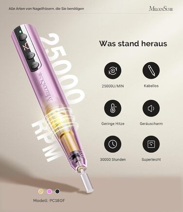 Електричний набір для манікюру MelodySusie PC180F 11 в 1: фрезер, полірування, форми для акрилу, гелю, пудри. 25000 RPM, рожевий