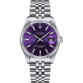 CADISEN Годинник автоматичний чоловічий механічний з сапфіровим склом та сталевим браслетом (фіолетовий)