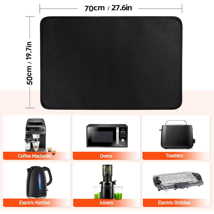 Термостійкий килимок 50x70 см (0.1 мм) для Air Fryer та кухонних поверхонь. Чорний, масло- та водовідштовхуючий, легко миється.