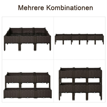 Outsunny Raised Garden Bed 6-Piece Planter Box Rattan-Look with Drainage Holes DIY Brown 40x40x44cm for Garden & Balcony