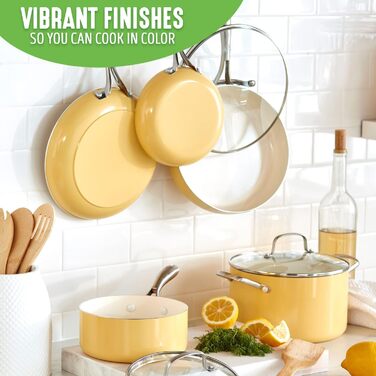 Набір посуду GreenLife Artisan Healthy Ceramic Nonstick, 12 предметів, з нержавіючою сталі, без PFAS, придатний для миття в посудомийній машині, для духовки, жовтий