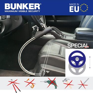 Bunker BA80N – автомобільний замок на кермо, захисна блокіратор на сидіння, протиугінний, антивандальний, з антибуровим замком, універсальний для авто, фургонів, будинків на колесах