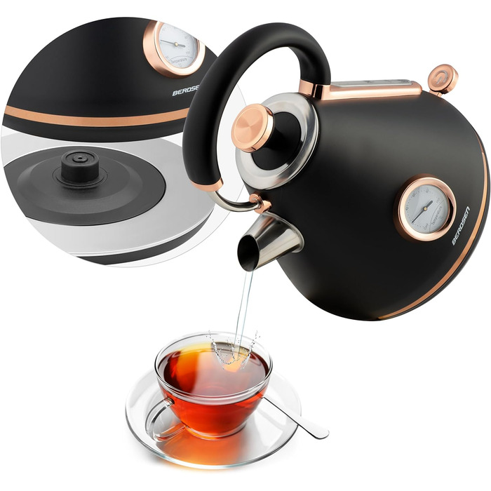 Елегантний чайник Berdsen BD-701 з термометром, 1.7L, чорний