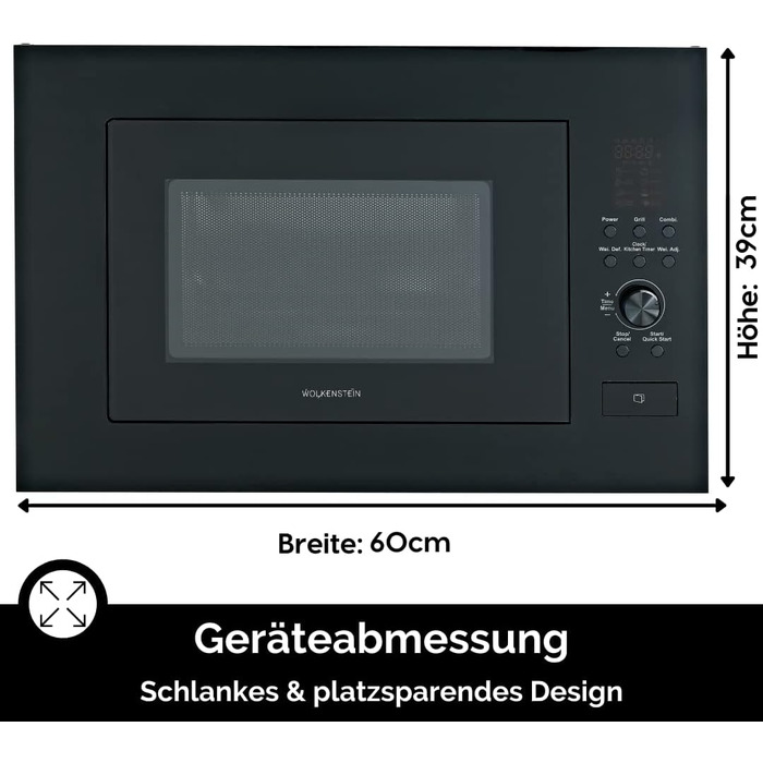 Вбудована мікрохвильова піч Wolkenstein WMW900-25GB EB | 900 Вт, 25 л, 8 програм, чорний колір