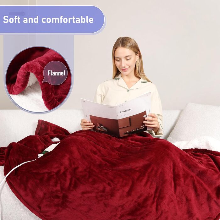 Електрична ковдра Qieryun з автовимкненням, 130x180 см, 10 режимів нагріву, таймер 8 годин, захист від перегріву, флісова ковдра, пральна машина, для дому та офісу (червона, 150 x 180 см)