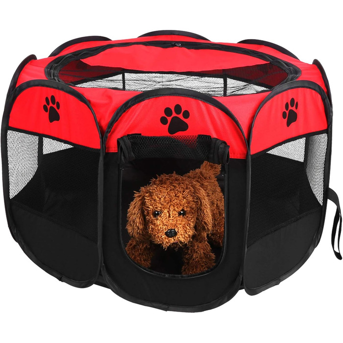 Летворезист для цуценят, кроликів, курчат: портативний, складаний, з сіткою та блискавкою. Підходить для використання в приміщенні та на вулиці (червоний)