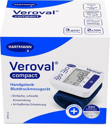 Вимірювач артеріального тиску Veroval Compact на зап'ясті - точний та швидкий, клінічно перевірений, визначає порушення серцевого ритму