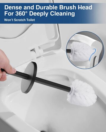 Hoomtaook Toilet Brush with Holder, WC Brush Black, Freestanding Toilet Brush Stainless Steel with an Extra Replacement Head, Black