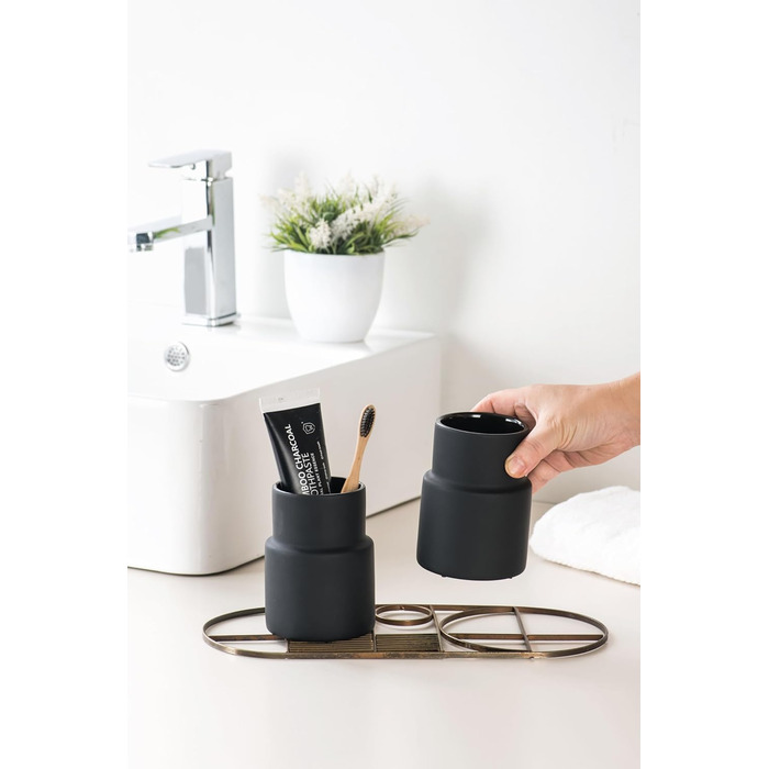 SYJAN HOME Matter Toothbrush and Toothpaste Holder, Toothbrush Holder, Modern Ceramic Toothbrush Holder, Black and Black