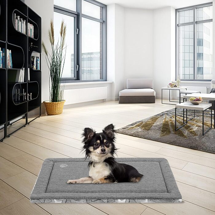 EMPSIGN Dog Bed, Medium-Sized Dogs, Washable Dog Cushion (cool and warm), Dog Mat made of High-Density Foam for Cages, Gray, 76x51x2.8cm (M (61*46*2.8cm))