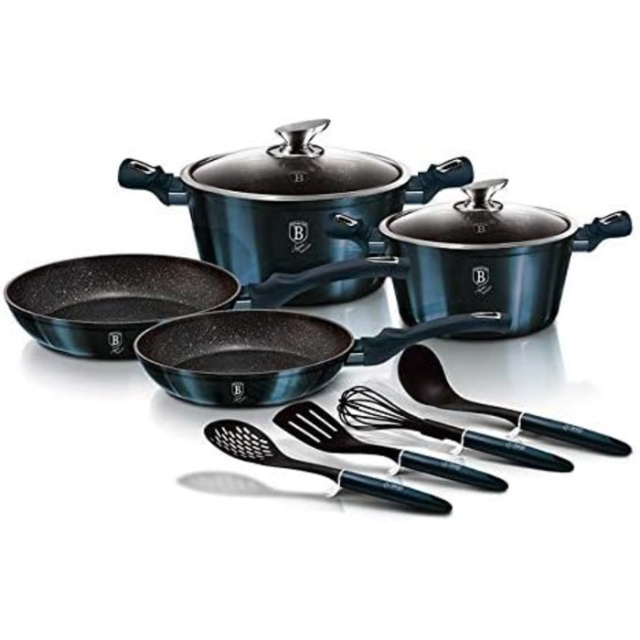 Набір каструль Berlingerhaus Ertex Aluguss 10/11/15 шт. з антипригарним покриттям, індукційне, для посудомийної машини (Marinblau BH-6143)