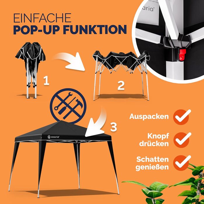 CASARIA® Capri Pavilion 3x3m Pop-Up UV Protection 50+ Waterproof Winter-Proof with Bag Foldable Stable Camping Garden Pop-Up Pavilion Party Tent (Black)