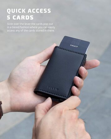 Чоловічий гаманець-картхолдер VULKIT зі шкіри з RFID захистом, чорний (Litchi). Місткість: 5-7 карт + гроші