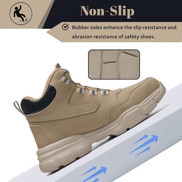 Черевики безпеки чоловічі/жіночі водонепроникні, легкі, спортивні, з металевим носком, антиковзаючі, з поворотним затвором (38 EU, Хакі)