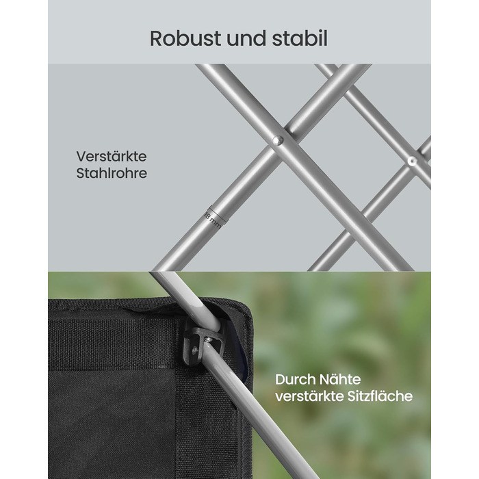 Кемпінговий стілець SONGMICS складаний, широкий, з високою спинкою, чорно-сірий GCB005BH01 - для пікніка, відпочинку на природі, з підсклянником та органайзером