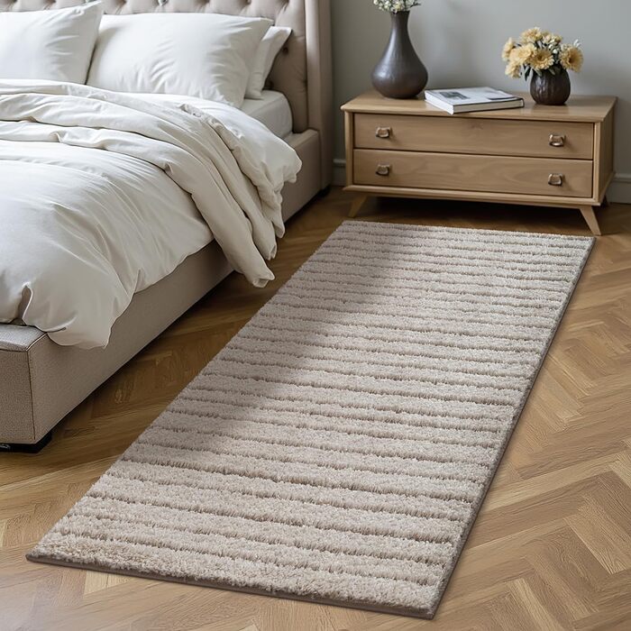 Килим Bahar Shaggy: Елегантний дизайнерський килим для вітальні, м'який та легкий у догляді, високий ворс, бежевий (80 x 150 см)