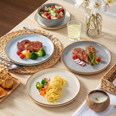 Набір посуду на 6 осіб Vancasso RENO 24-tlg: тарілки, супові тарілки, десертні тарілки, миски, комплект посуду з кераміки, 48 предметів