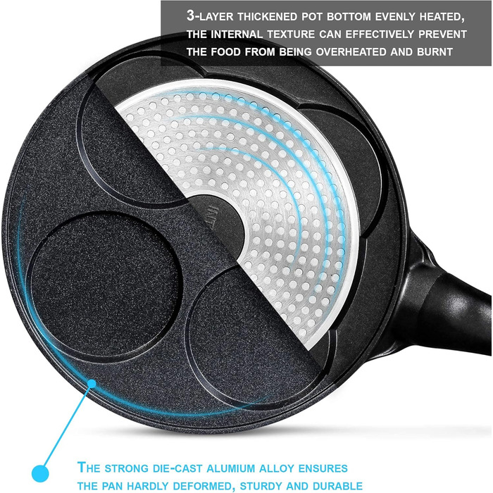 INTIGNIS® Non-Stick Pancake Pan – Mini Pancake Maker with Multiple Holes, 4 Holes, Crêpe and Pancake Pan in American Style for Perfect Individual Pancakes (26 cm, 4 Baking Molds)