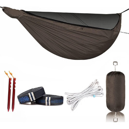 Onewind Premium 11' Camping Zippered Hammock, Single Portable Hammock with Mosquito Net and Tree Straps for Travel, Camping, Backpacking, and Hiking… (Braun, 335cm*162cm)