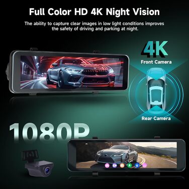 Дзеркало заднього виду з відеореєстратором Hodozzy 4K+1080P, GPS, ADAS, BSD, Wi-Fi, 10.88