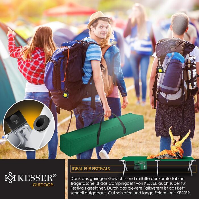 Кемпінг-ліжко KESSER® Klappbett з сумкою, ліхтарем та кишенею, 190 см, сталевий каркас, 600D Oxford, зручне для подорожей