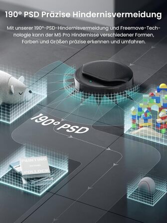 Робот-пилосос LEFANT M5 Pro-B з пультом дистанційного керування, 2200Pa, для шерсті тварин, з базою для зарядки, сумісний з Alexa та керуванням через APP, час роботи 120 хв