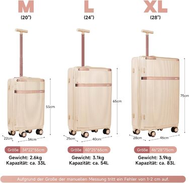 Набір валіз Homelux 3 шт. Бежевий, ABS, M-L-XL - Hartschale Reisekoffer