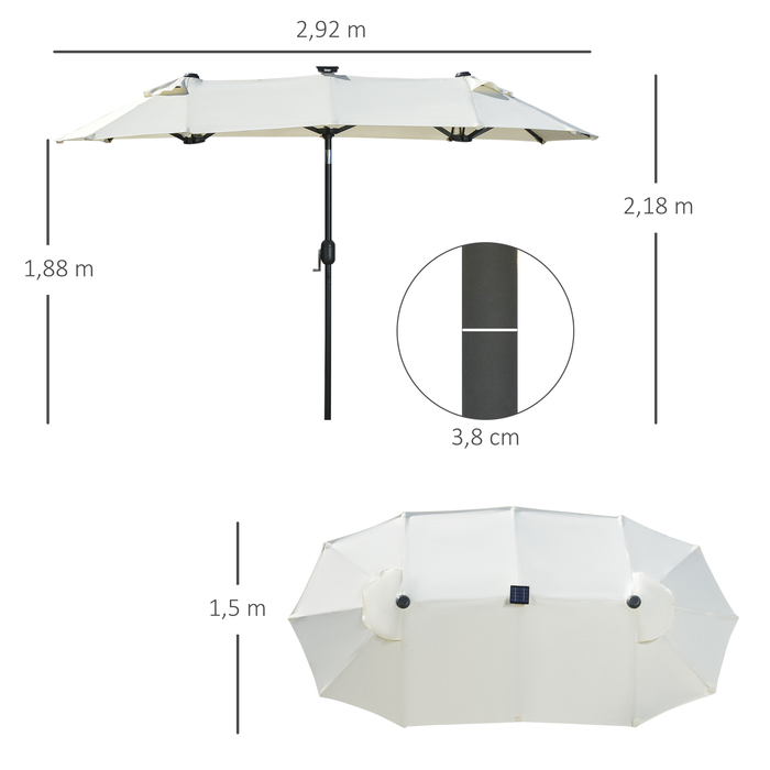 Outsunny Double Canopy Patio & Pool Umbrella 116 x 86 inches with LED Lights, Adjustable Tilt, Polyester & Steel, Beige
