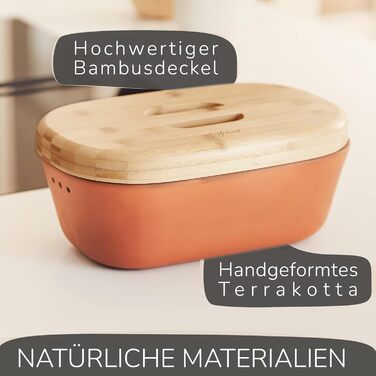 Bread Box - Bread Container made of breathable clay – Ceramic bread box with elegant bamboo lid – Bread pot for space-saving storage