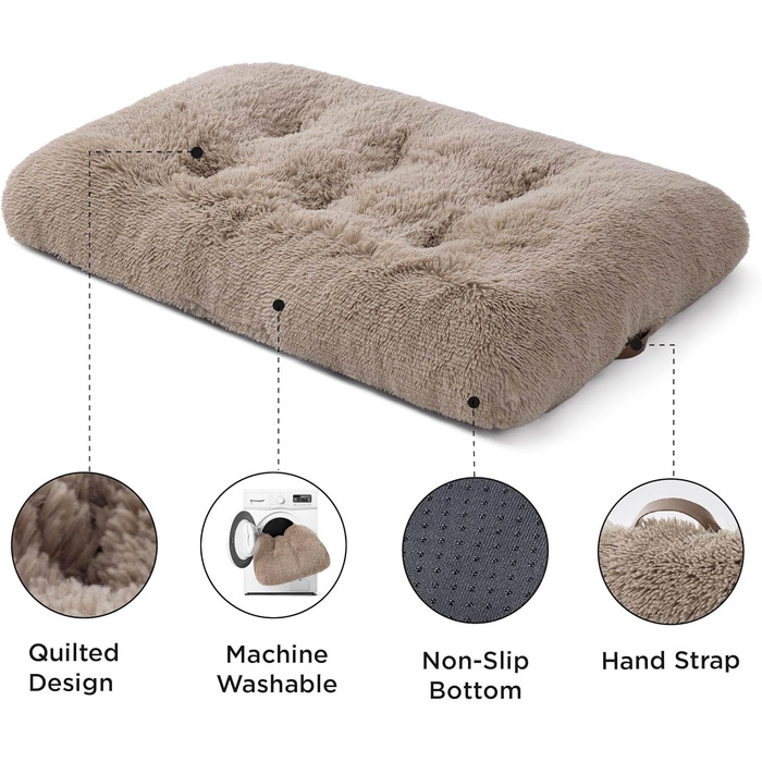 BEDSURE М'яке ліжко для собак великих порід - 104x69x8 см, зручне та миється, з антиковзною основою (119x74x8 см, Колір: верблюжий)