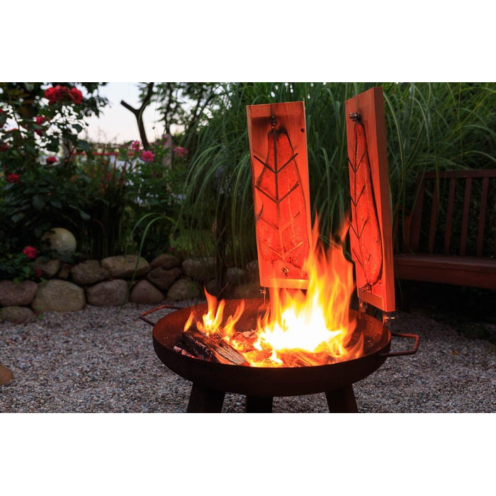 Cedar Grilling Board with Stainless Steel Holder - Durable Larich Wood, 500x175x20mm - Compatible with Fire Pits