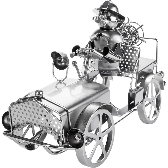 BRUBAKER Wine Bottle Holder Fire Truck Metal Sculpture with Gift Card