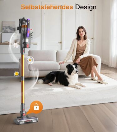 Бездротовий акумуляторний пилосос CHEBIO 580W з LED-дисплеєм, антизаплутувальною насадкою та потужністю 48000Pa. Підходить для прибирання підлоги, килима та шерсті тварин.