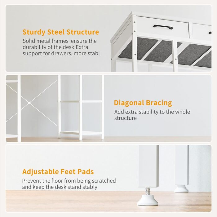 CubiCubi Desk with 3 Drawers & 4 Shelves - Home Office Computer Desk, Gaming Desk (120 x 50 cm)