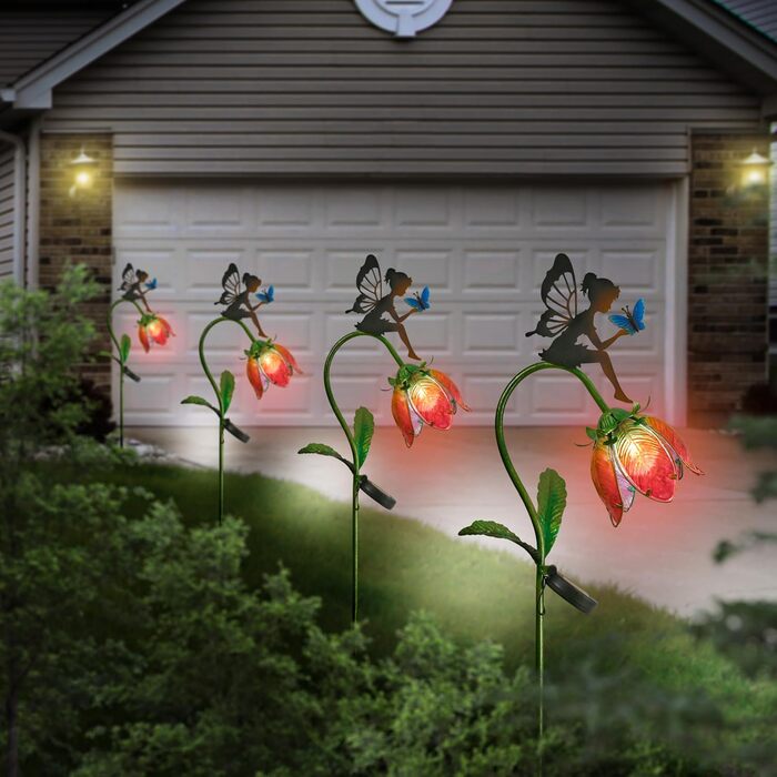 TERESA'S COLLECTIONS Garden Decor for Outdoors Weatherproof, 100cm Tall Flower Fairy Solar Lamp Garden Light, with Metal Glass LED, Figure Gifts for Women/Mom Decor for Patio