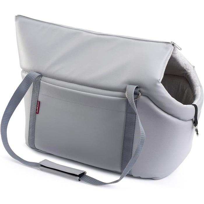 Сумка-переноска для собак та котів | Шкіряна сумка-переноска з карабіном | до 15 кг | Сіра | L 42 x 29 x 33 см