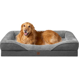 Orthopedic Dog Bed for Large Dogs, Memory Foam, Washable and Waterproof Dog Basket with 4 Sides, Dog Sofa/Dog Couch, Non-Slip, Grey, 106.5x76x18.5 cm
