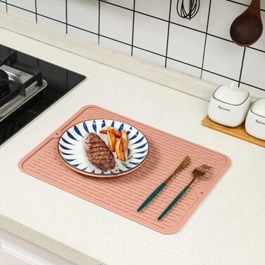 Килимок для посуду WXFLGH 40x30 см, силіконовий, термостійкий, неслизький, рожевий