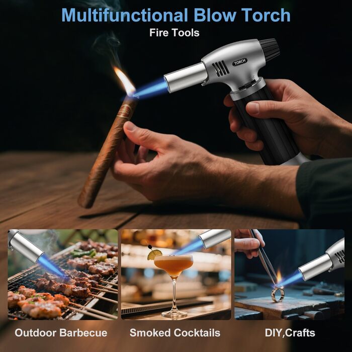 Пальник для крем-брюле Sondiko, газова плита для десертів, паяльник з блокуванням безпеки, срібно-чорний