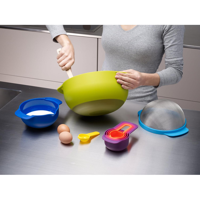 Joseph Joseph Nest 9 Plus – набір для приготування їжі з пластику, 9 предметів, різнокольоровий (сито, миски, мірні ложки)