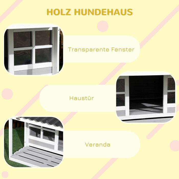 Будинок для собак PawHut з дашком, для середніх та великих собак, вуличний, з вікном, з соснового дерева, 126 x 118 x 105 см