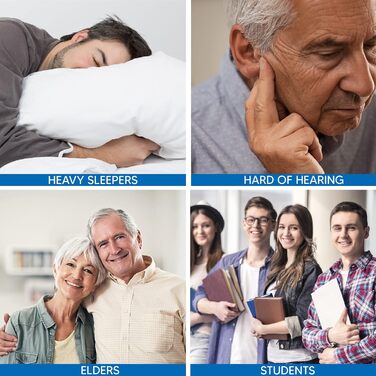Alarm clock with a powerful 95dB alarm, vibrating pad, large display, and strobe light - The Geemarc Wake 'N' Shake Curve will wake you from deep sleep - USB charging port - Version DE