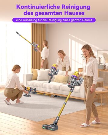 Бездротовий акумуляторний пилосос H9 58000Pa/650W з LED-дисплеєм та антизаплутувальною насадкою для тварин, килимів та твердих поверхонь, золотистий