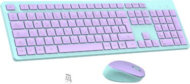 Бездротовий комплект клавіатури та миші Leadsail K786 з цифровою клавіатурою QWERTZ (німецька) - тиха клавіатура, 2.4 GHz, USB Nano приймач для ПК/ноутбука (багатобарвний)