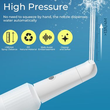 BIGCOW Portable Bidet with 3 Spray Modes | Electric Bidet Toilet Sprayer | IPX7 Waterproof & Pressure Regulation | for Gentle Personal Hygiene, Postpartum Recovery, and Sensitive Skin Areas (ES002, White)