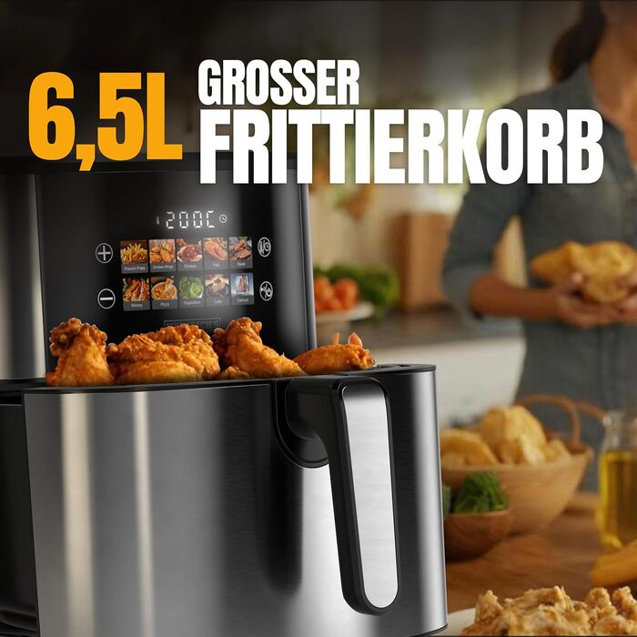 Фритюрниця повітряна HEINRICHS 9 літрів XXL з LED-дисплеєм, 10-в-1, 1800W, для здорового харчування, з таймером