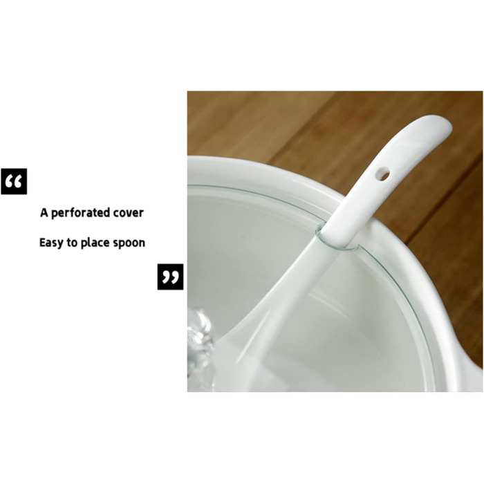 Soup tureen with lid and ladle set, 2L ceramic serving bowl with glass lid, serving dishes with double handles, porcelain, white, microwave and dishwasher safe
