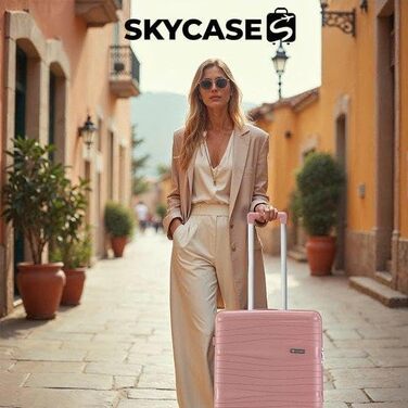 Набір валіз Travel One з жорстким корпусом, 4 предмети (32/60/98 л), з кодовим замком та колесами 360°, рожевий (68 л)