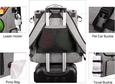 Чемодан для собак Modoker, сумка-переноска для тварин, схвалена авіакомпаніями, з органайзером, плечовим ременем, 2 контейнерами для корму та 2 складаними мисками (сірий)